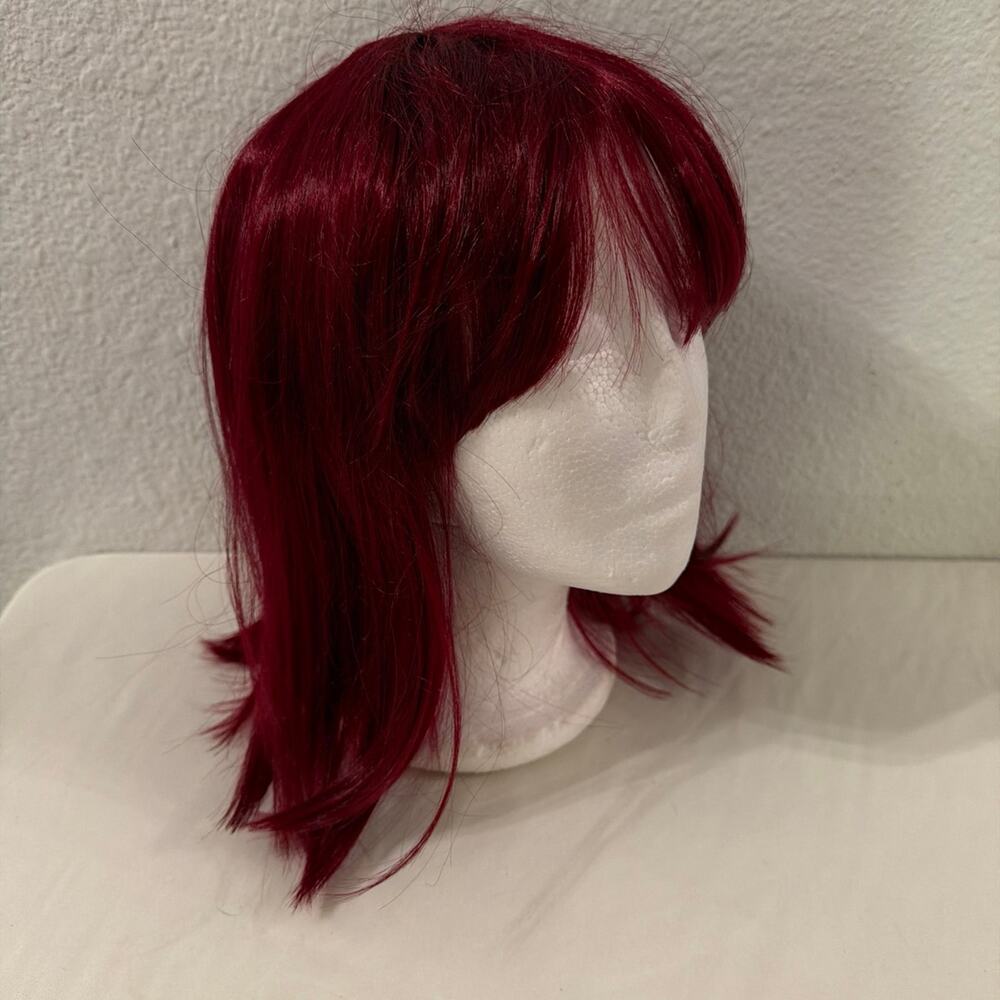 Red Synthetic shoulder length wig with bangs